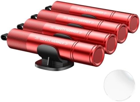 Window Breaker Seatbelt Cutter Pack of 4 - Emergency Car Accessories Tool Set, 2025 Upgraded Glass Breaker and Seat Belt Cutter Escape Tool - Safe Hammer for Land and Underwater(Red)